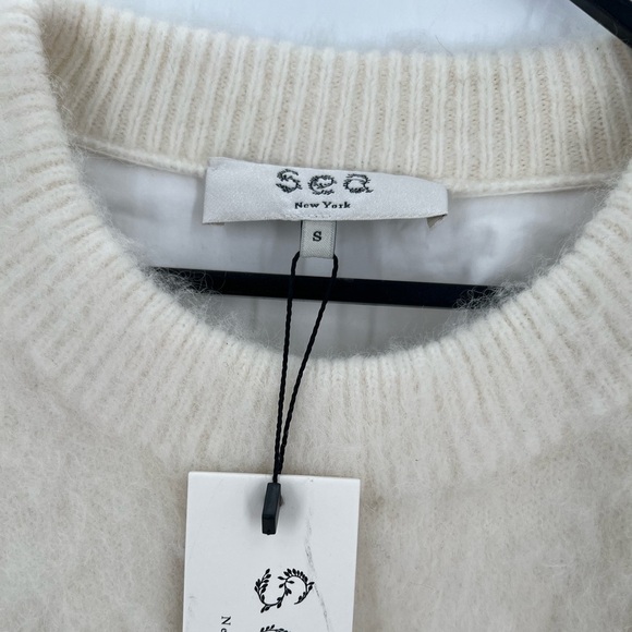 Sea New York Devana Mixed Media Alpaca Wool Blend Fuzzy Knit Combo Top In White - Picture 4 of 10